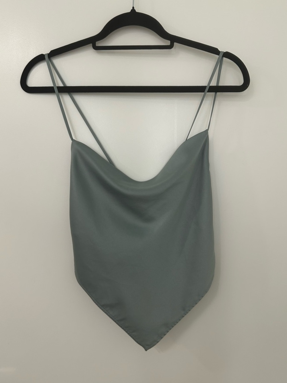Oak + Fort Cowl Neck Satin Camisole Crop Top Slate Green Small